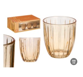 VASO AGUA RAYAS 300ML AMBAR