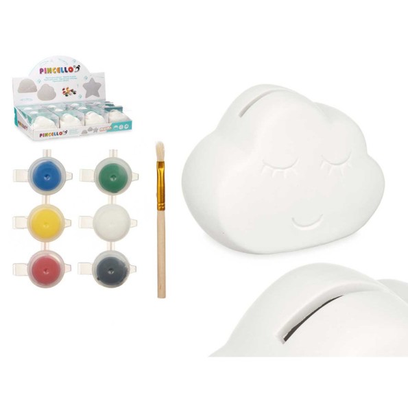 HUCHA PINTAR NUBE 6 COLORES PINCEL