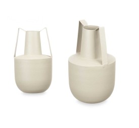 JARRON ACERO DOBLE ASA CREMA PASTEL 14 x 14 x 24 cm