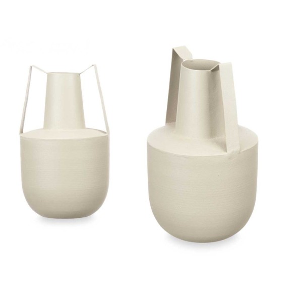 JARRON ACERO DOBLE ASA CREMA PASTEL 14 x 14 x 24 cm