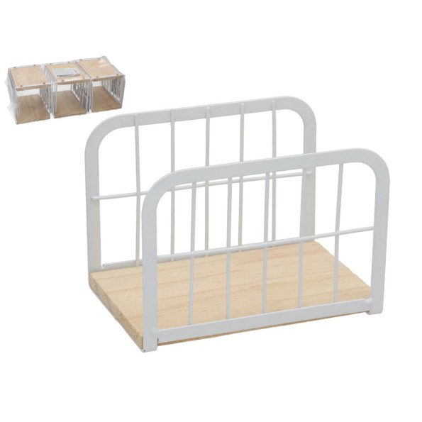 SERVILLETERO METAL+MADERA CORDOBA 10X14.5X10.5CM BLANCO