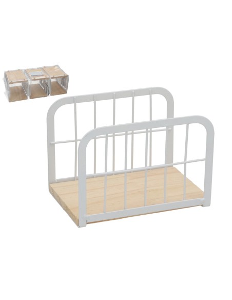 SERVILLETERO METAL+MADERA CORDOBA 10X14.5X10.5CM BLANCO