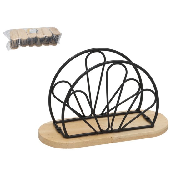 SERVILLETERO METAL+MADERA JEREZ 15X7.5X9.5CM NEGRO
