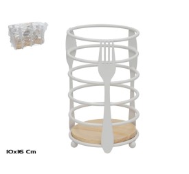PORTACUBIERTOS METAL+MADERA SEVILLA 10X16CM BLANCO