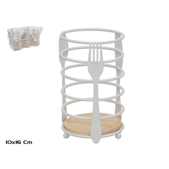 PORTACUBIERTOS METAL+MADERA SEVILLA 10X16CM BLANCO