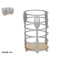 PORTACUBIERTOS METAL+MADERA SEVILLA 10X16CM PLATA