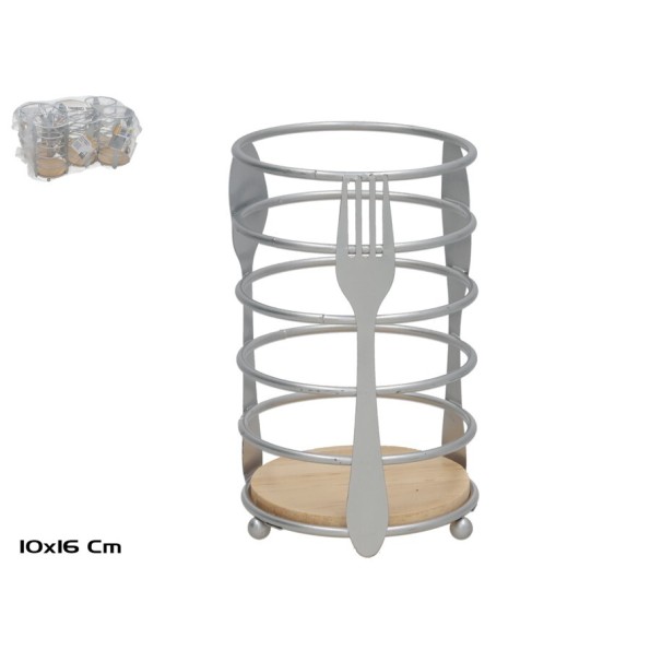 PORTACUBIERTOS METAL+MADERA SEVILLA 10X16CM PLATA