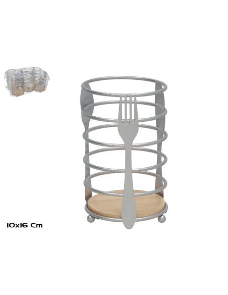 PORTACUBIERTOS METAL+MADERA SEVILLA 10X16CM PLATA PORTACUBIERTOS METAL+MADERA SEVILLA 10X16CM PLATA