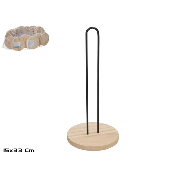 PORTAROLLOS MADERA+METAL LOLA 15X33CM NEGRO