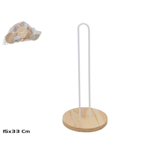 PORTAROLLOS MADERA+METAL LOLA 15X33CM BLANCO