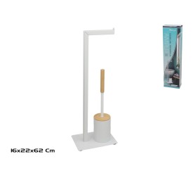 PORTAROLLO Y ESCOBILLA AMPU 22X16X62CM BLANCO
