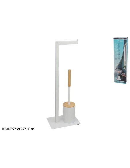 PORTAROLLO Y ESCOBILLA AMPU 22X16X62CM BLANCO