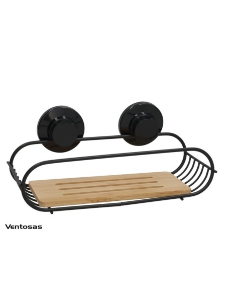 ESTANTE C/2 VENTOSAS BAÑO JAVEA 28X11X7CM NEGRO
