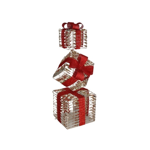 CAJAS REGALO X3 C/90 LUCES 25X75CM ORO