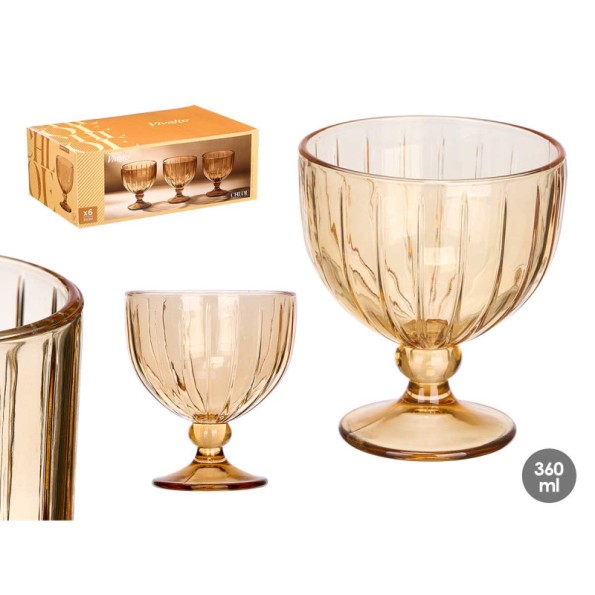 COPA HELADO RAYAS 360ML AMBAR