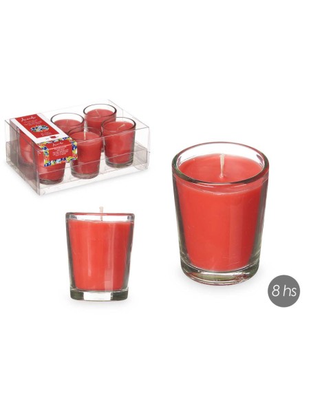SET 6 VELAS VASO VIDRIO FRUTOS ROJOS