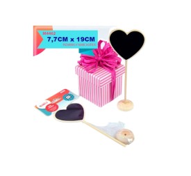 MINI PIZARRA TROQUELADA CORAZON CON PALO Y PEAN