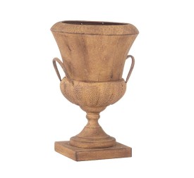 CÁLIZ METÁLICO CON BASE CUADRADA ÓXIDO 32X32 H45