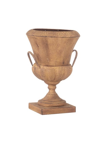 CÁLIZ METÁLICO CON BASE CUADRADA ÓXIDO 32X32 H45