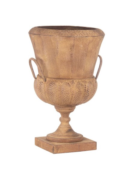 CÁLIZ METÁLICO CON BASE CUADRADA ÓXIDO 33X38 H57