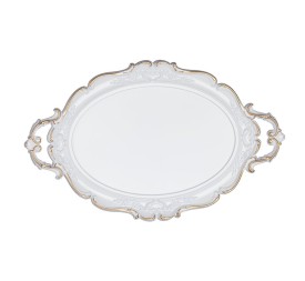 BANDEJA OVALADA BLANCA BORDES ORO 48X29 H4