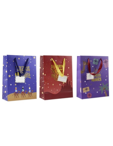 BOLSA PAPEL REYES MAGOS S FOIL CON TARJETA COLGANT 24x32x10 cm