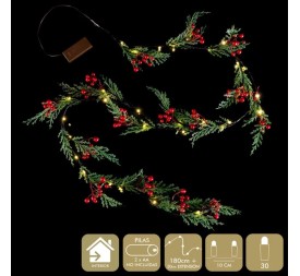 GUIRNALDA ACEBO Y HOJAS 30 MICRO-LED 180 CM