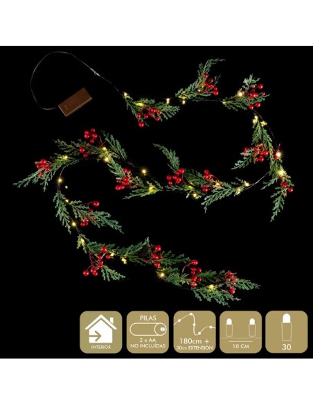 GUIRNALDA ACEBO Y HOJAS 30 MICRO-LED 180 CM
