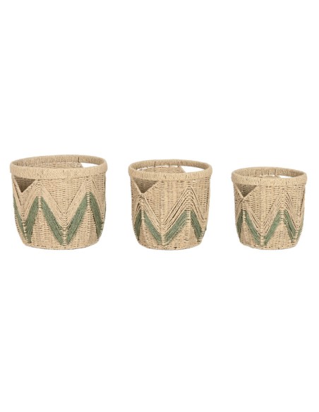 CESTA SET 3 FIBRA 38X38X33 ESPIGA NATURAL VERDE