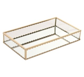 BANDEJA DECORACION CRISTAL METAL 24X14X4 DORADO