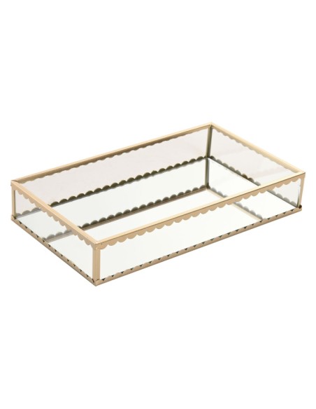 BANDEJA DECORACION CRISTAL METAL 24X14X4 DORADO