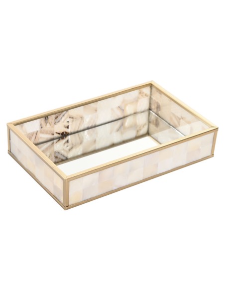 BANDEJA DECORACION CRISTAL METAL 21X13X4 NACAR