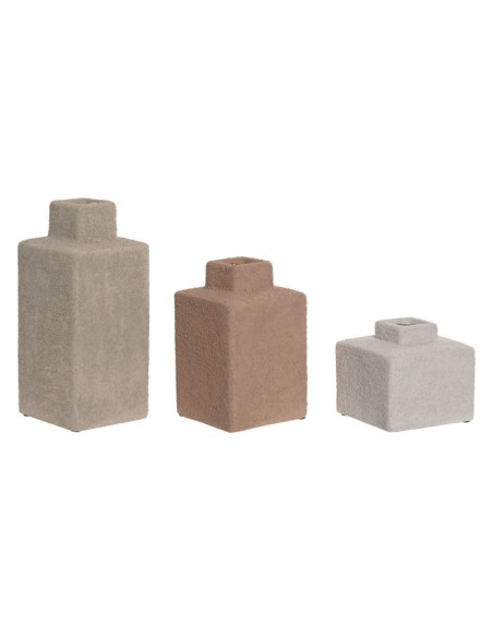 JARRON SET 3 GRES 10X10X22,5 RUGOSO MULTICOLOR
