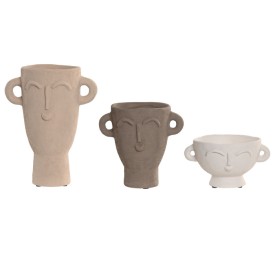 JARRON SET 3 GRES 17X11X22 CARAS MULTICOLOR