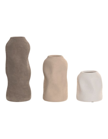 JARRON SET 3 GRES 9X9X24 ORGANICO RUGOSO