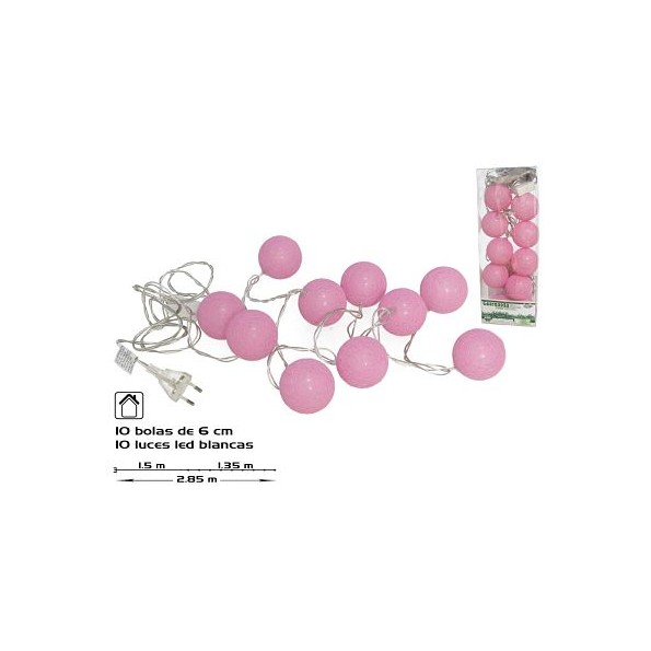 GUIRNALDA 10BOLAS ROSA LED 6CM 1,5+1,35M