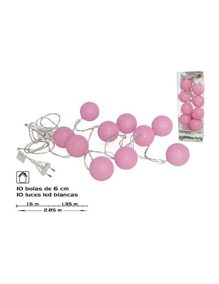 GUIRNALDA 10BOLAS ROSA LED 6CM 1,5+1,35M