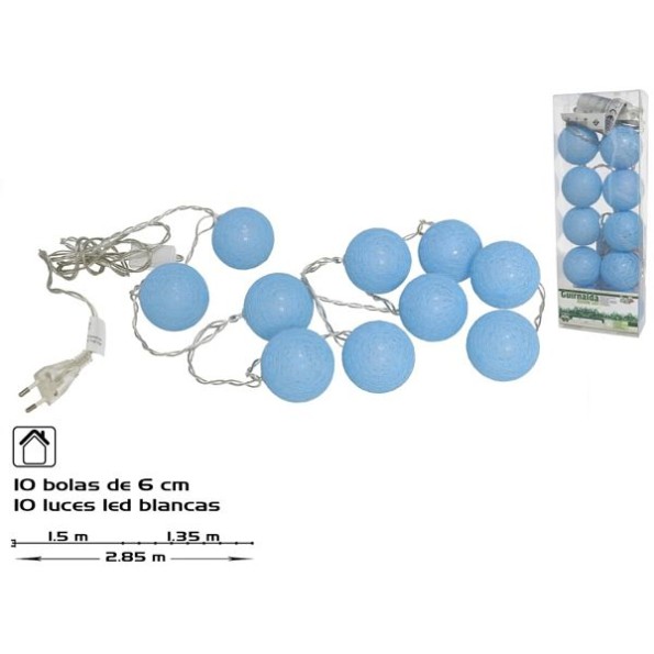 GUIRNALDA 10BOLAS AZULES LED 6CM 1,5+1,3