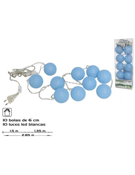 GUIRNALDA 10BOLAS AZULES LED 6CM 1,5+1,3
