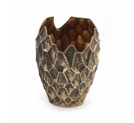 MACETERO METÁLICO ALTO BORDE QUEBRADO MARRÓN ORO D32,5 H43