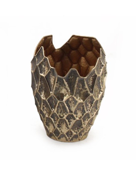 MACETERO METÁLICO ALTO BORDE QUEBRADO MARRÓN ORO D32,5 H43