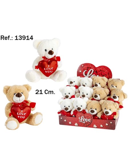 OSO CORAZON ROJO FLECHA I LOVE YOU 2 COL. 21CM