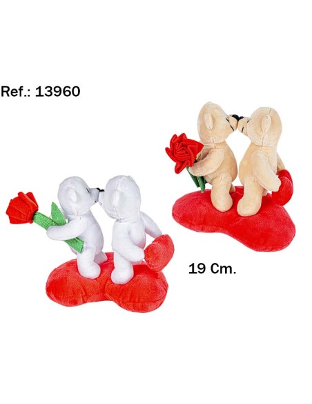 PAREJA OSITOS FLOR Y CORAZON 19CM. (12)(72)