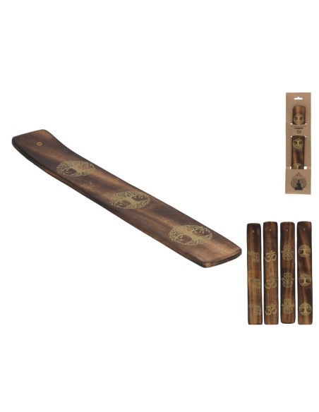 PORTA INCIENSO MADERA DISEÑO DORADO 25,4X4CM 4STD