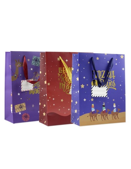 BOLSA PAPEL REYES MAGOS M FOIL CON TARJETA COLGANT