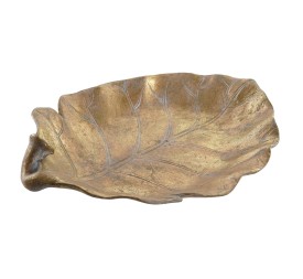 CENTRO MESA RESINA 33X26X6 HOJA ENVEJECIDO DORADO