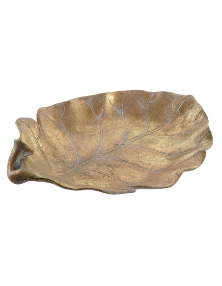 CENTRO MESA RESINA 33X26X6 HOJA ENVEJECIDO DORADO
