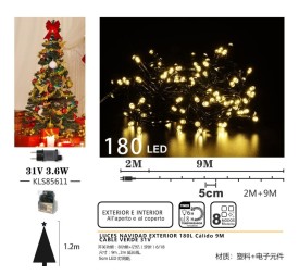 LUCES NAVIDAD EXTERIOR 180L CÁLIDO 9M 
CABLE VERDE 31V
