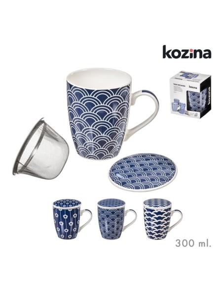 TAZA INFUSION C/ FILTRO 300 ml AZUL SURT/3