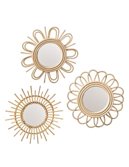 SET 3 ESPEJOS PARED RATAN COMBI B 3Ux25 cm